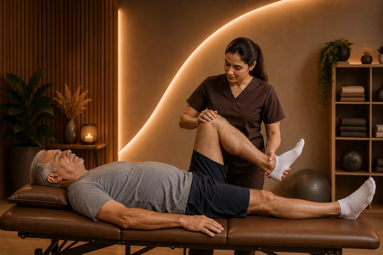 Physiotherapist treating a patient at home in Dubai